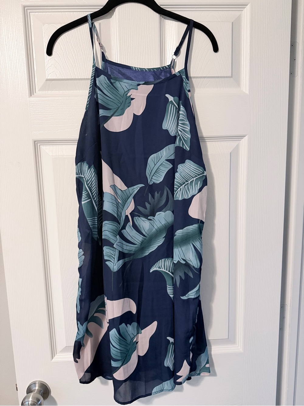 Navy Tropical Leaf Slip Dress